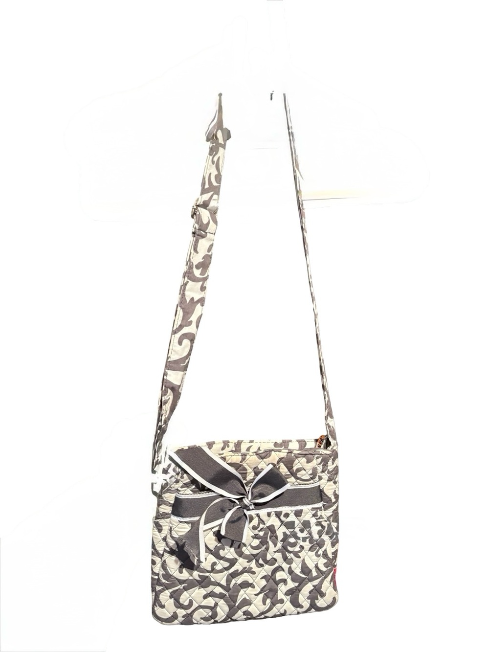 Quilted Bow Crossbody Bag - Gray & Cream